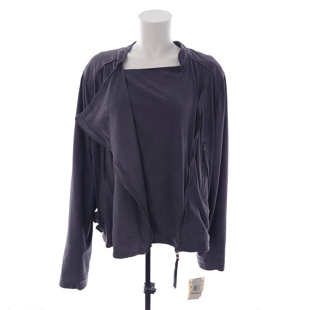 Democracy Womens Size 3XL Gray Long Sleeve Full Zip Faux Suede Jacket